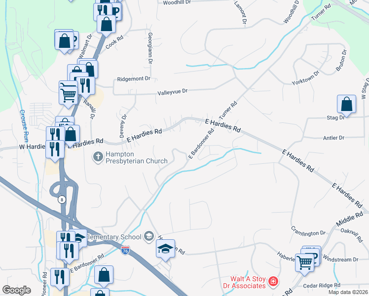 map of restaurants, bars, coffee shops, grocery stores, and more near 3055 Bardona Circle in Gibsonia