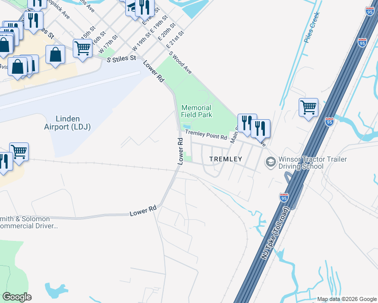 map of restaurants, bars, coffee shops, grocery stores, and more near 210 Buchanan Street in Linden