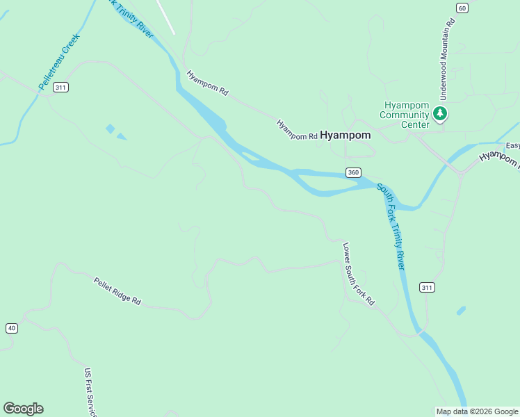 map of restaurants, bars, coffee shops, grocery stores, and more near 1341 Lower South Fork Road in Hyampom