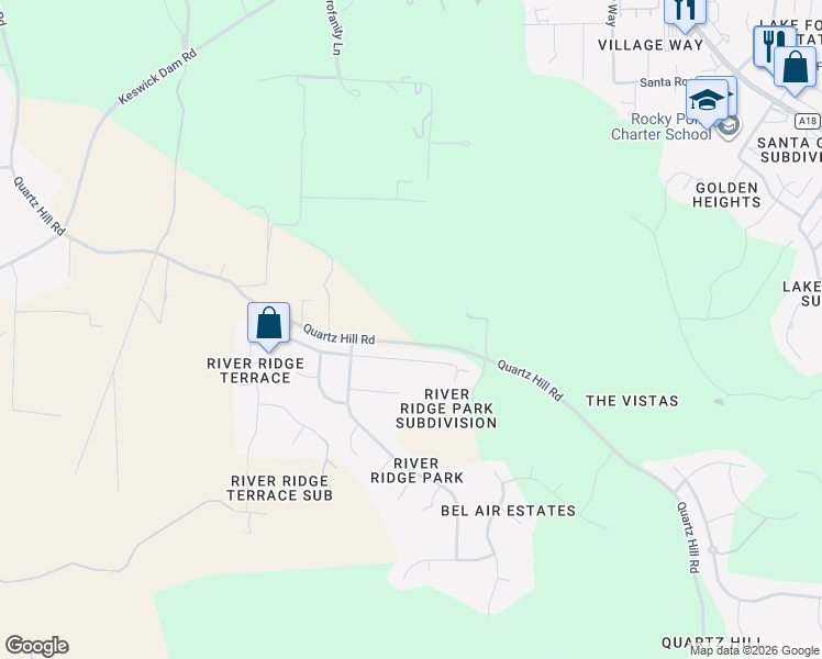 map of restaurants, bars, coffee shops, grocery stores, and more near 605 Quartz Hill Road in Redding