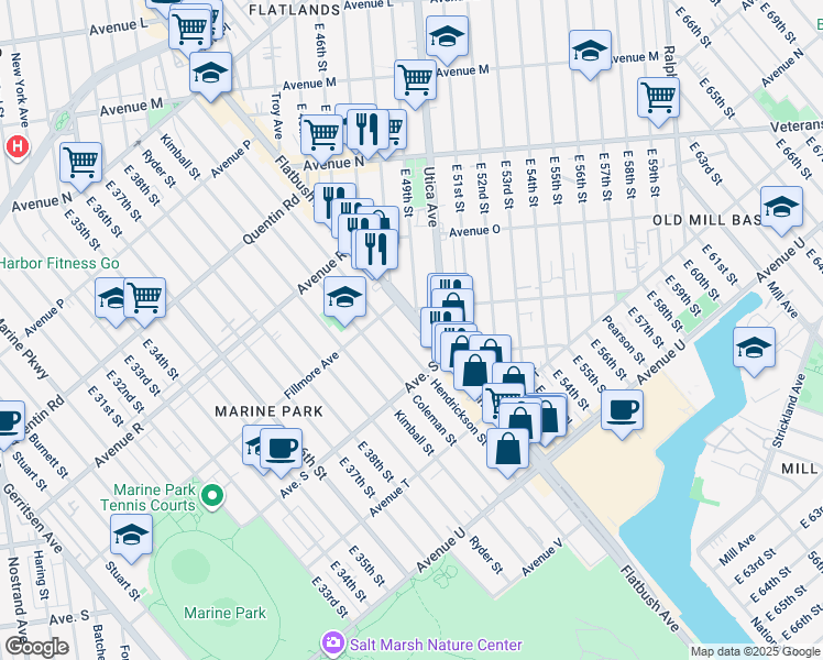 map of restaurants, bars, coffee shops, grocery stores, and more near 2286 Flatbush Avenue in Brooklyn