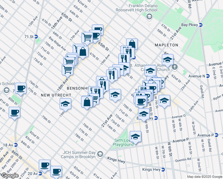 map of restaurants, bars, coffee shops, grocery stores, and more near 2023 Bay Ridge Avenue in Brooklyn
