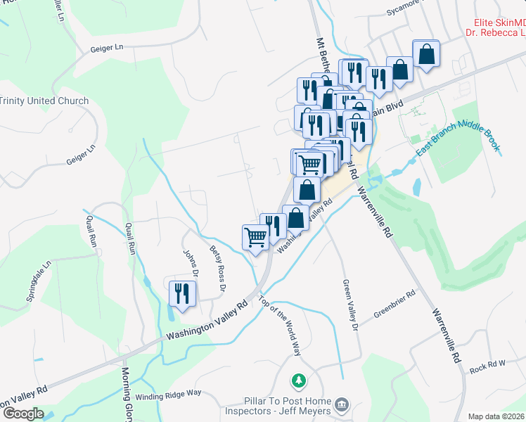 map of restaurants, bars, coffee shops, grocery stores, and more near 10 North Road in Warren
