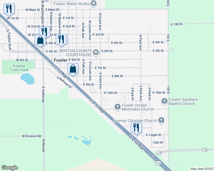 map of restaurants, bars, coffee shops, grocery stores, and more near 902 East 9th Street in Fowler