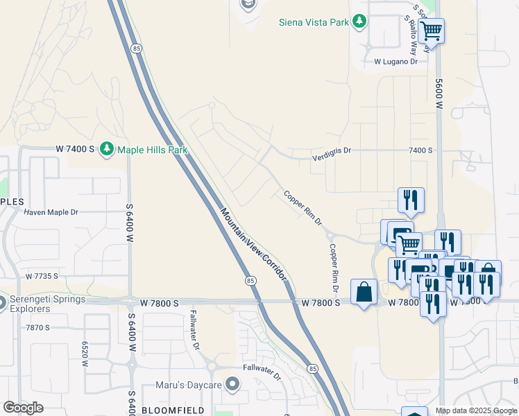 map of restaurants, bars, coffee shops, grocery stores, and more near 6064 West Sapphire Street in West Jordan