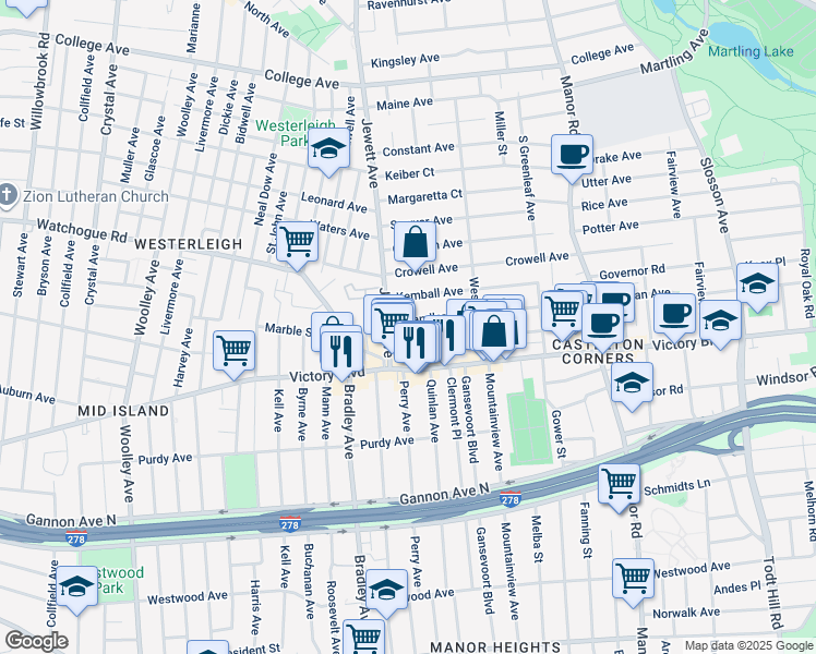 map of restaurants, bars, coffee shops, grocery stores, and more near 194 Chandler Avenue in Staten Island