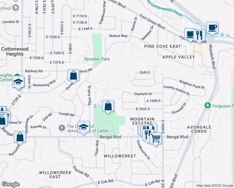 map of restaurants, bars, coffee shops, grocery stores, and more near 7537 3235 East in Salt Lake City