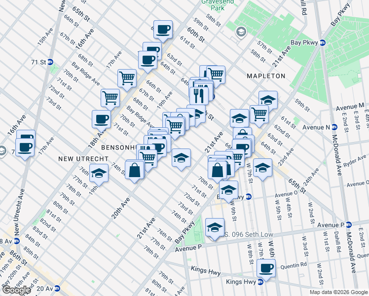 map of restaurants, bars, coffee shops, grocery stores, and more near 2023 Bay Ridge Avenue in Brooklyn