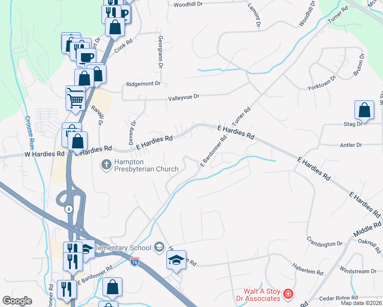 map of restaurants, bars, coffee shops, grocery stores, and more near 3055 Bardona Circle in Gibsonia