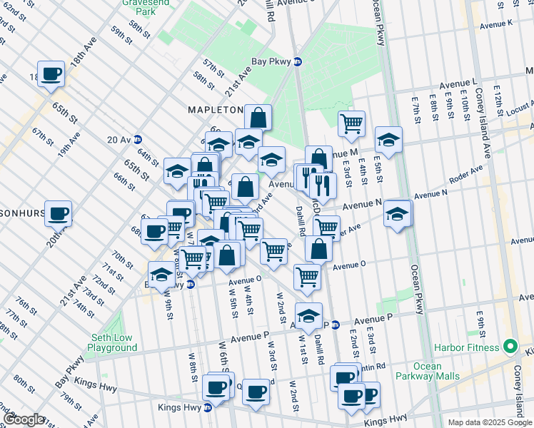 map of restaurants, bars, coffee shops, grocery stores, and more near 2311 62nd Street in Brooklyn