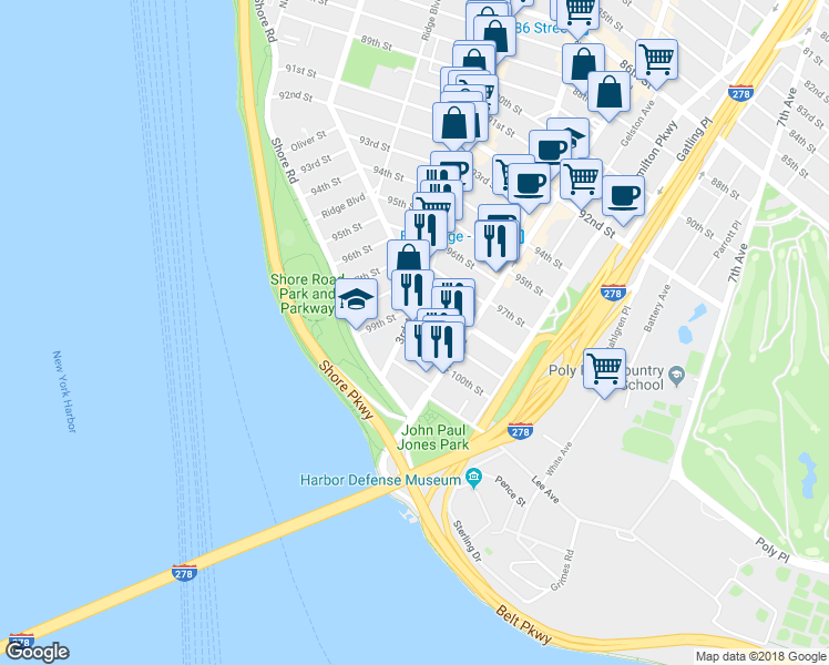 map of restaurants, bars, coffee shops, grocery stores, and more near 9902 3rd Avenue in Brooklyn