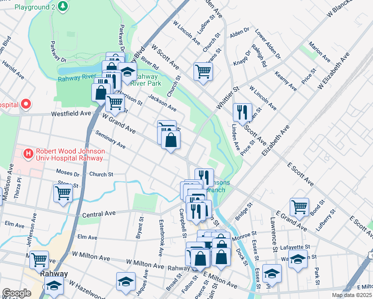 map of restaurants, bars, coffee shops, grocery stores, and more near 368 Union Street in Rahway