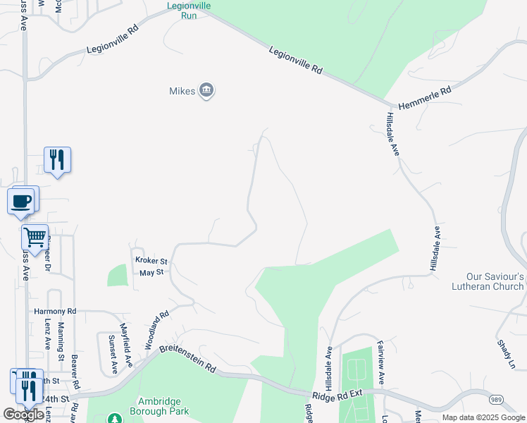 map of restaurants, bars, coffee shops, grocery stores, and more near 3072 Woodland Road in Ambridge