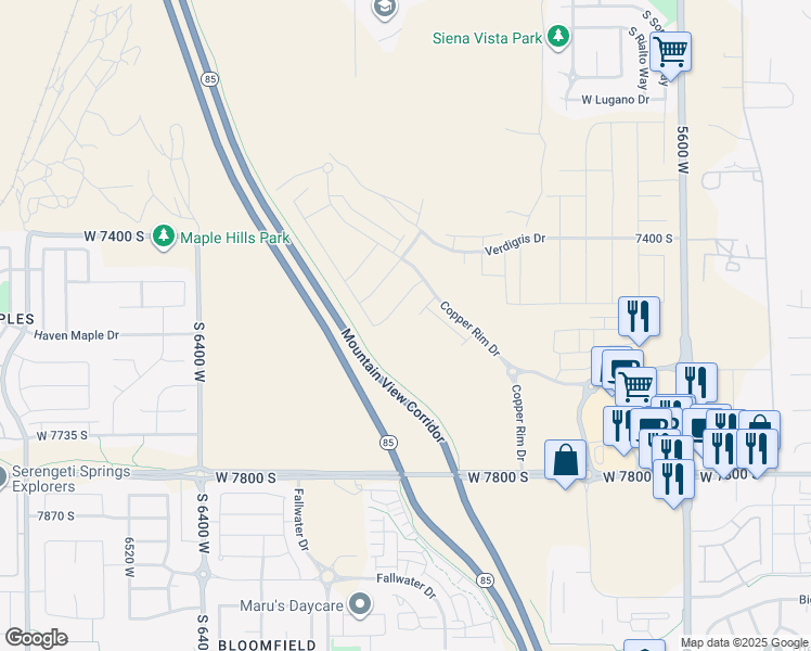 map of restaurants, bars, coffee shops, grocery stores, and more near 6058 West Sapphire Street in West Jordan