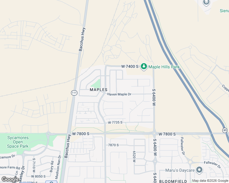 map of restaurants, bars, coffee shops, grocery stores, and more near 7558 Mesa Maple Drive in West Jordan