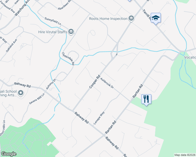 map of restaurants, bars, coffee shops, grocery stores, and more near 1190 Cooper Road in Scotch Plains