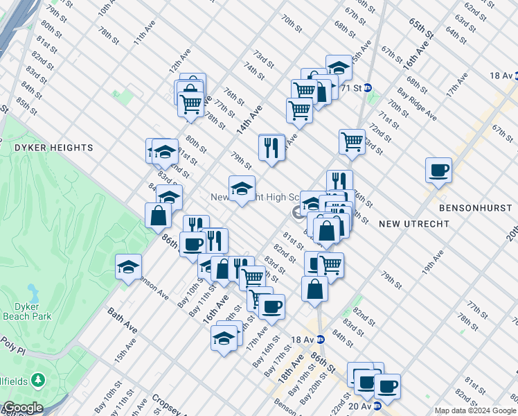map of restaurants, bars, coffee shops, grocery stores, and more near 1529 81st Street in Brooklyn