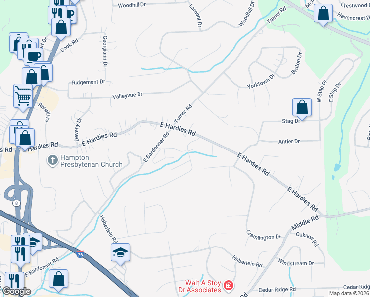 map of restaurants, bars, coffee shops, grocery stores, and more near 3109 Raintree Drive in Gibsonia