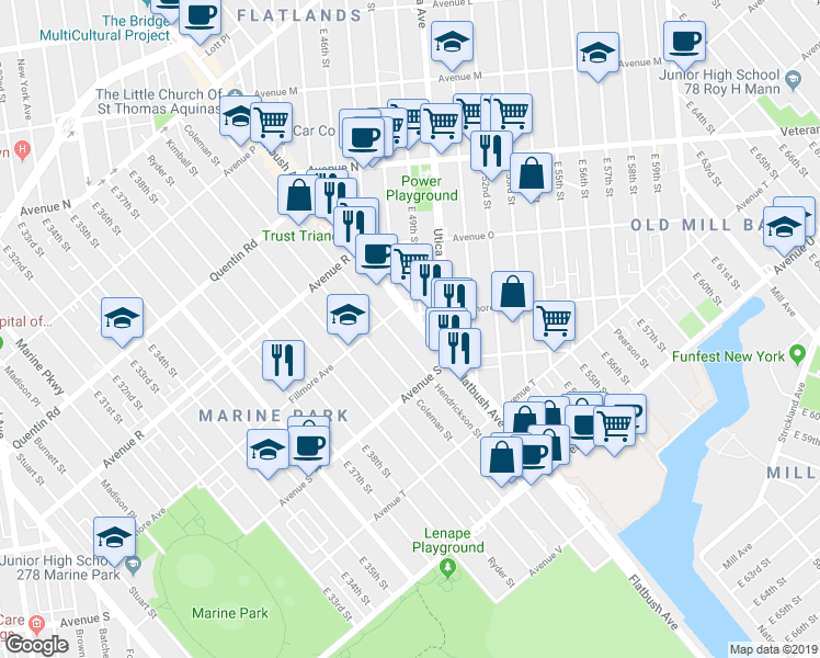 map of restaurants, bars, coffee shops, grocery stores, and more near 2286 Flatbush Avenue in Brooklyn