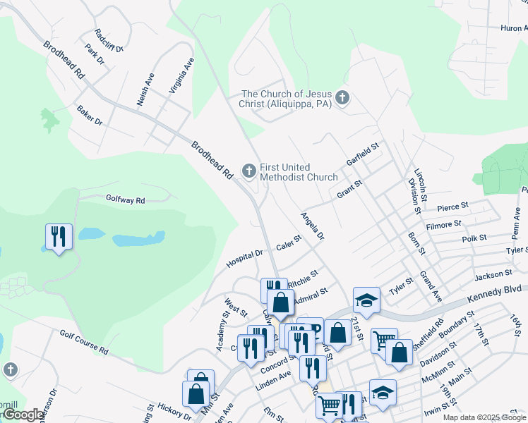 map of restaurants, bars, coffee shops, grocery stores, and more near 2794 Brodhead Rd in Aliquippa