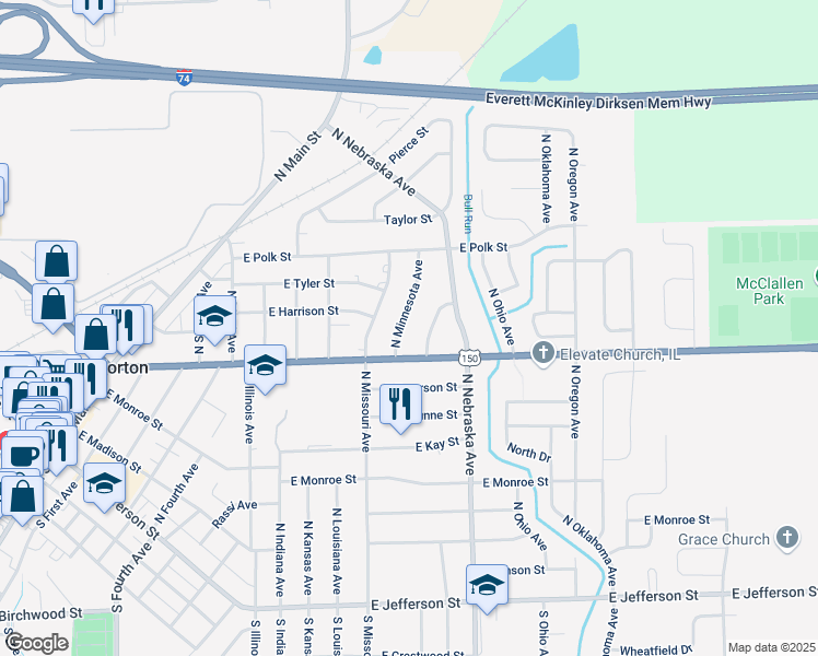 map of restaurants, bars, coffee shops, grocery stores, and more near 416 North Minnesota Avenue in Morton