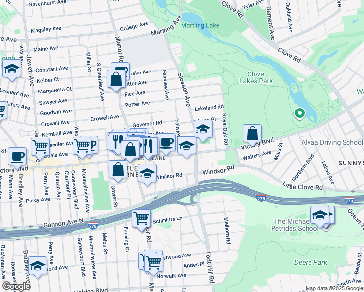 map of restaurants, bars, coffee shops, grocery stores, and more near 32 Ellsworth Place in Staten Island