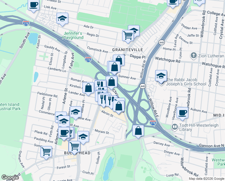 map of restaurants, bars, coffee shops, grocery stores, and more near 1401 Richmond Avenue in Staten Island