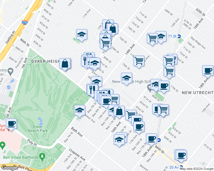 map of restaurants, bars, coffee shops, grocery stores, and more near 1420 83rd Street in Brooklyn