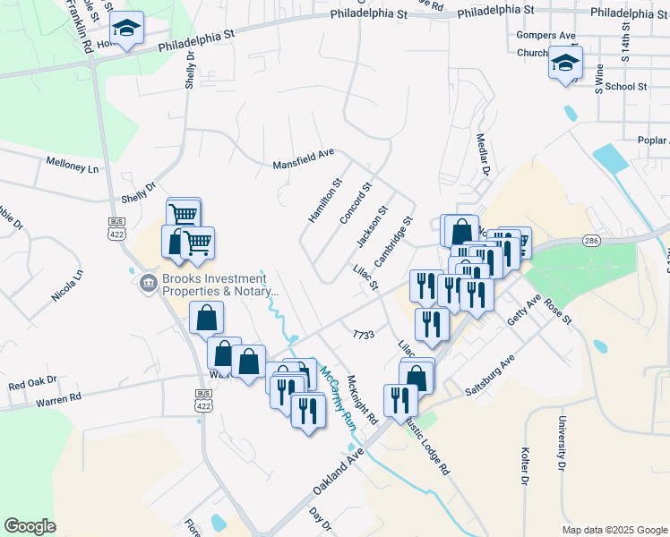 map of restaurants, bars, coffee shops, grocery stores, and more near 15 Windsor Street in Indiana