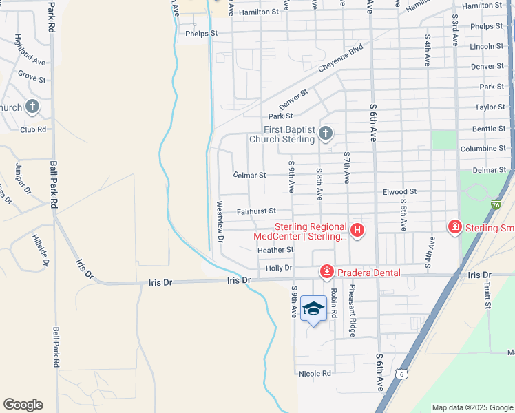 map of restaurants, bars, coffee shops, grocery stores, and more near 1008 Fairhurst Street in Sterling