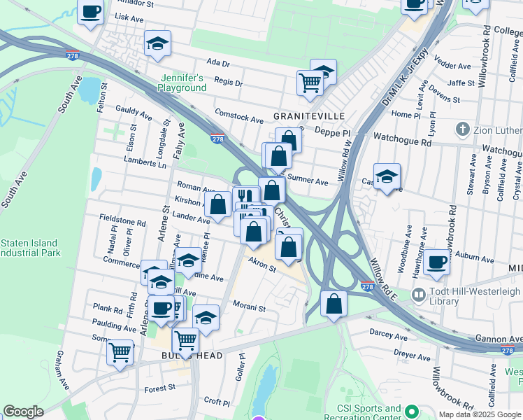 map of restaurants, bars, coffee shops, grocery stores, and more near 27 Globe Avenue in Staten Island
