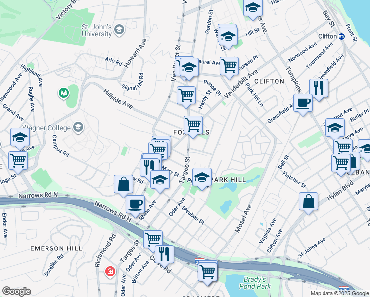 map of restaurants, bars, coffee shops, grocery stores, and more near 534 Targee Street in Staten Island