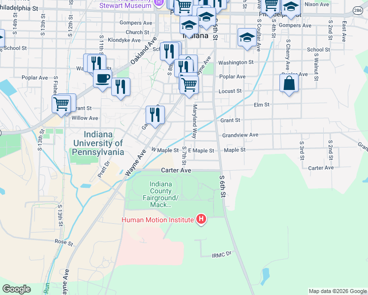map of restaurants, bars, coffee shops, grocery stores, and more near 596 South 7th Street in Indiana