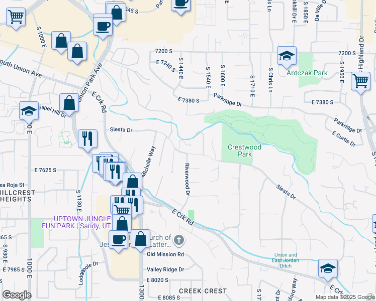 map of restaurants, bars, coffee shops, grocery stores, and more near 1243 South Siesta Drive in Cottonwood Heights