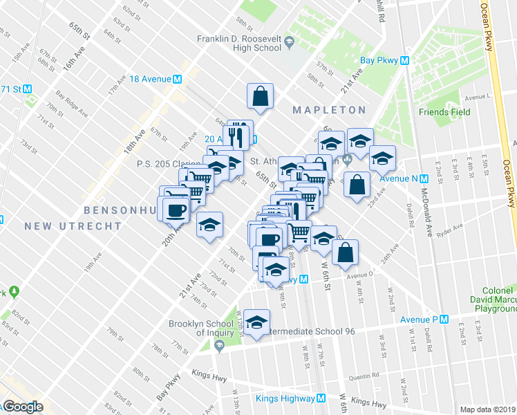 map of restaurants, bars, coffee shops, grocery stores, and more near 2107 67th St in Brooklyn