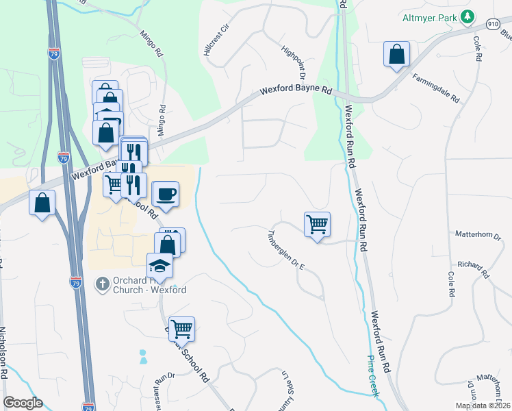 map of restaurants, bars, coffee shops, grocery stores, and more near 1611 English Oak Court in Wexford