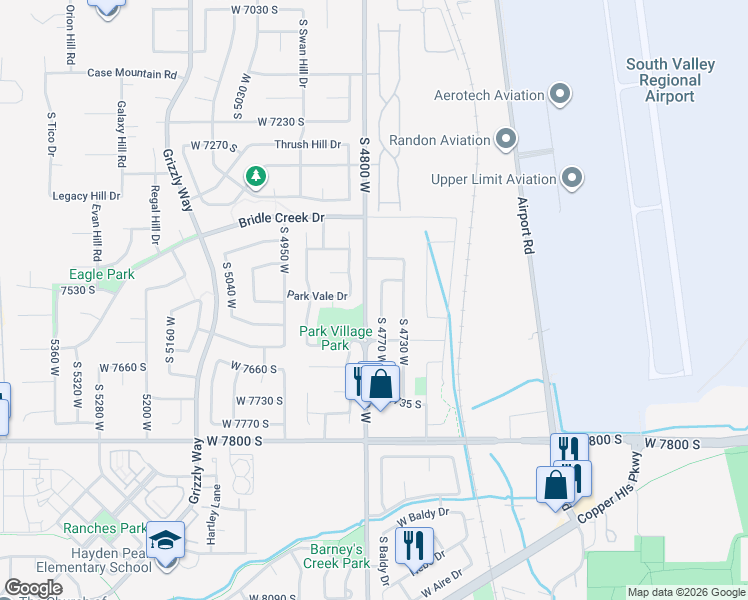 map of restaurants, bars, coffee shops, grocery stores, and more near 7562 S 4770 W in West Jordan