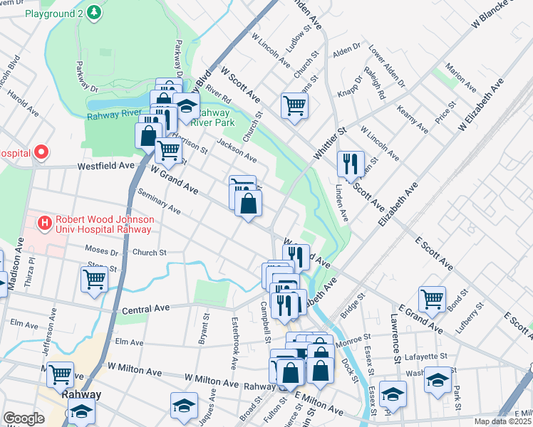 map of restaurants, bars, coffee shops, grocery stores, and more near 368 Union Street in Rahway