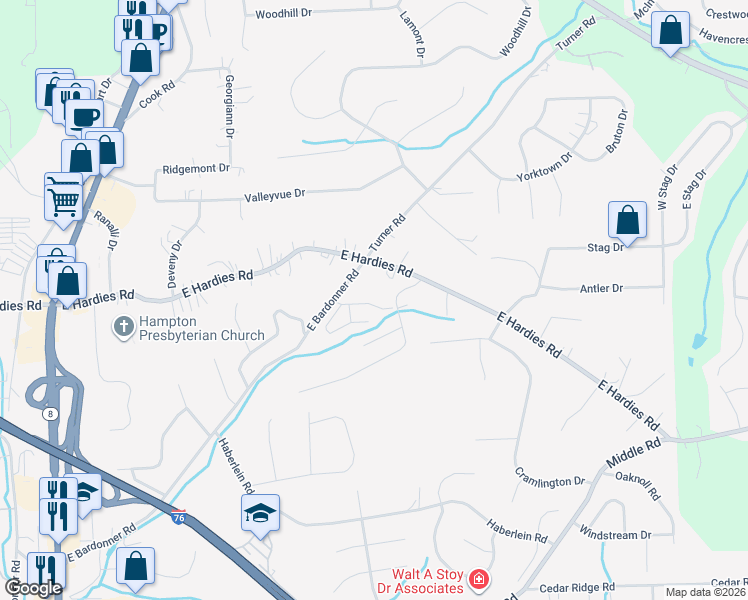 map of restaurants, bars, coffee shops, grocery stores, and more near 3109 Raintree Drive in Gibsonia