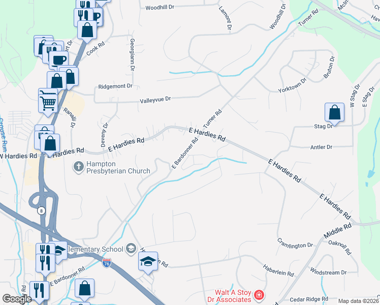 map of restaurants, bars, coffee shops, grocery stores, and more near 3073 Raintree Drive in Gibsonia