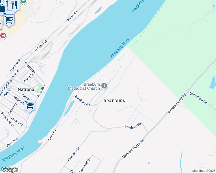 map of restaurants, bars, coffee shops, grocery stores, and more near 4158 Arnold Avenue in New Kensington