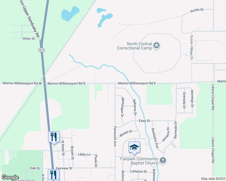 map of restaurants, bars, coffee shops, grocery stores, and more near 1224 Fairwood Avenue in Marion