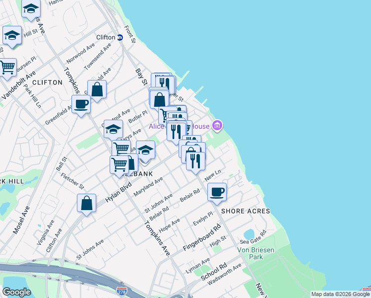 map of restaurants, bars, coffee shops, grocery stores, and more near in Staten Island