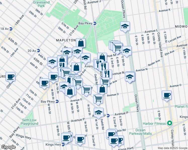 map of restaurants, bars, coffee shops, grocery stores, and more near 2356 61st Street in Brooklyn