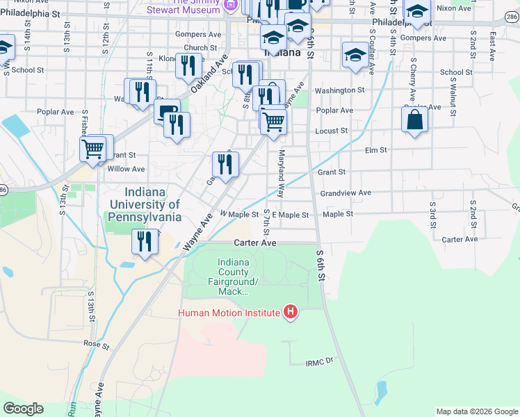 map of restaurants, bars, coffee shops, grocery stores, and more near 596 South 7th Street in Indiana