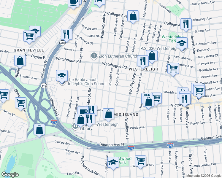 map of restaurants, bars, coffee shops, grocery stores, and more near 293 Collfield Avenue in Staten Island