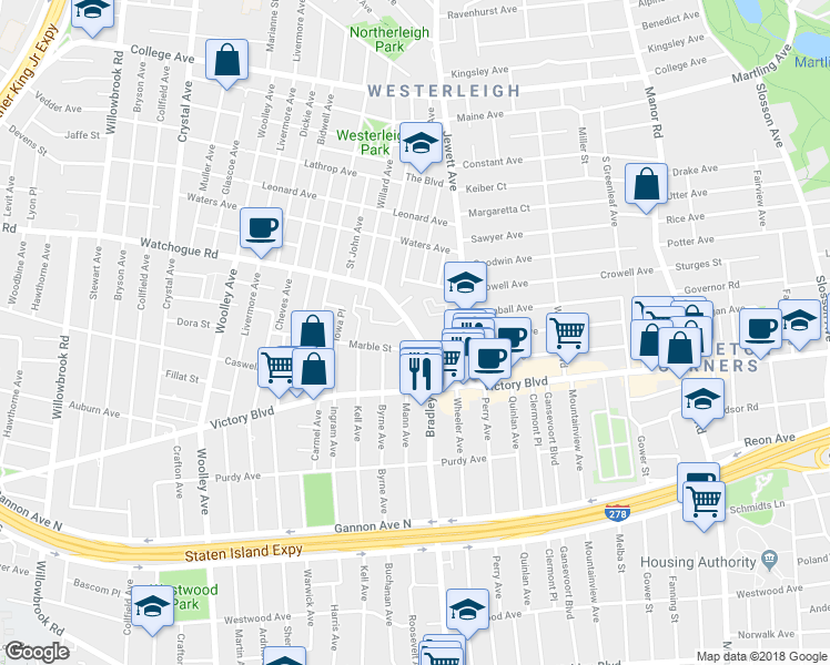 map of restaurants, bars, coffee shops, grocery stores, and more near 70 Watchogue Rd in Staten Island