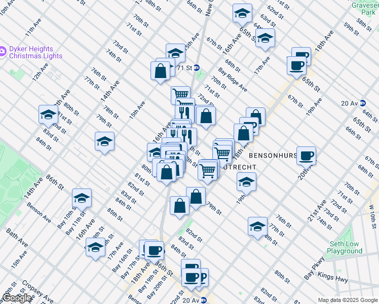 map of restaurants, bars, coffee shops, grocery stores, and more near 7606 17th Avenue in Brooklyn