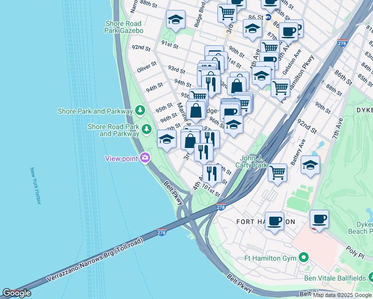 map of restaurants, bars, coffee shops, grocery stores, and more near 9902 3rd Avenue in Brooklyn