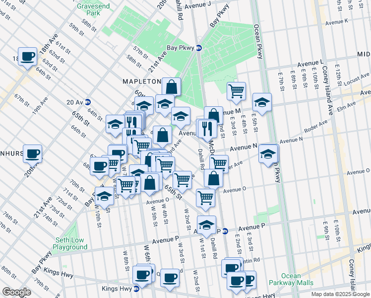 map of restaurants, bars, coffee shops, grocery stores, and more near 2311 62nd Street in Brooklyn
